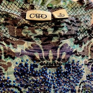 Cato Green and Brown Top with Blue Beads